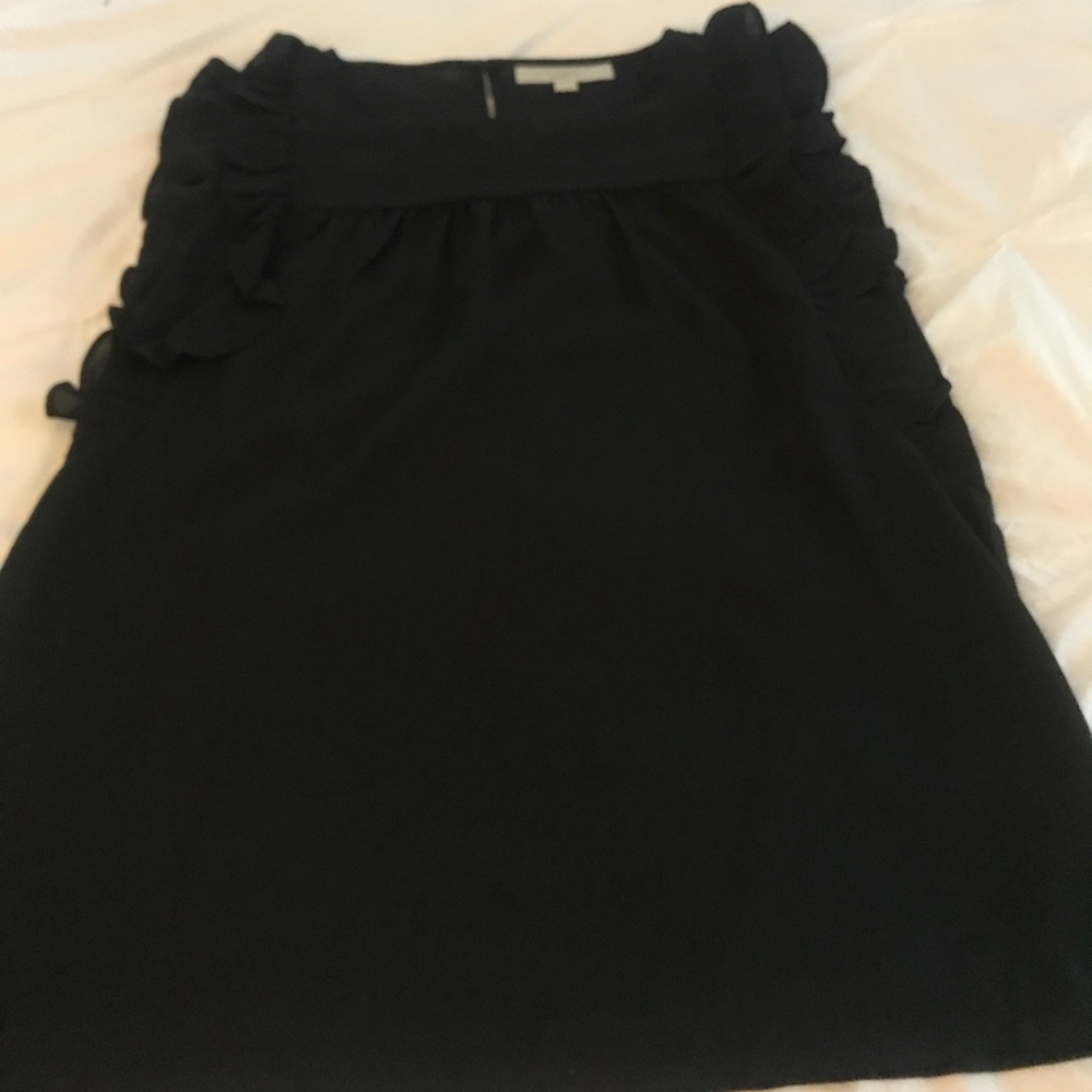 Ann Taylor Loft Black ruffled cap sleeve shirt
